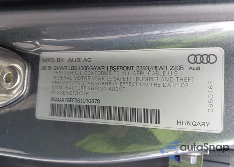 2016 Audi A3 1.8T Premium z USA, uszkodzony, nr VIN WAUA7GFF2G1010678